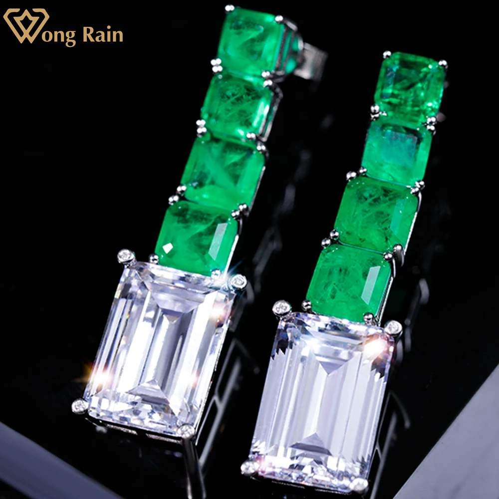 

Wong Rain 925 Sterling Silver VVS 11MM White Sapphire Emerald Created Moissanite Drop Dangle Earrings Fine Jewelry Drop Shipping