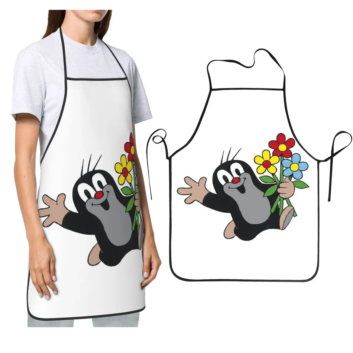 Фото Милые фартуки Happy Mole Krtek для шеф-повара, кулинарии, кухни, нагрудник без рукавов, кухонный сарафан для уборки для женщин и мужчин, садоводства №1