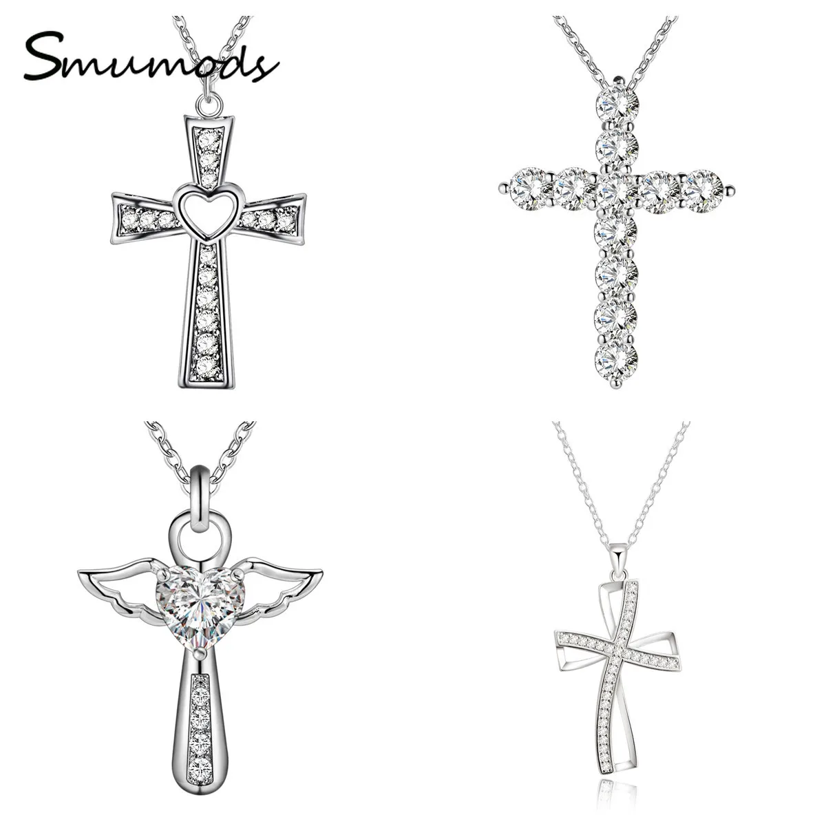 

Silver Necklace Jewelry Pendant Christmas Gift Ladies Wedding Fashion Cross Crystal Zircon Free ShippingFree postage