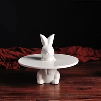 new white ceramic rabbit cake plate home round afternoon tea dessert fruit pastry flat plate animal ornament wedding decoration
