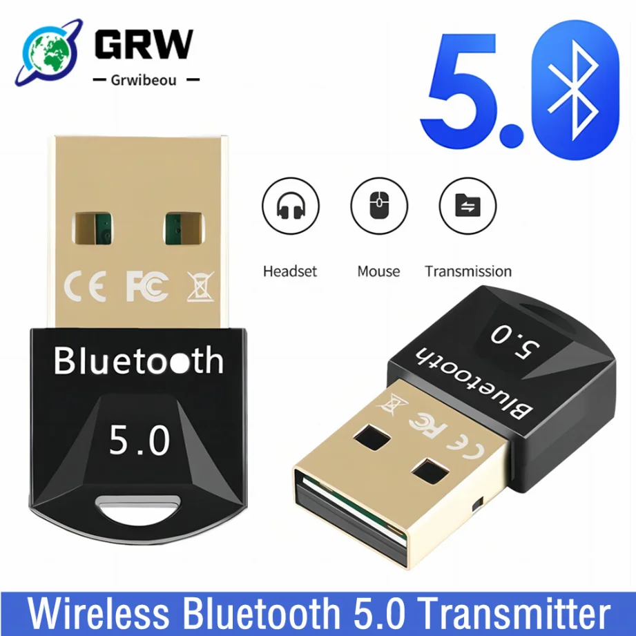 Grwibeou Mini Wireless USB Bluetooth 5.0 Adapter Dongle Low Latency Music Mini Bluthooth 5.0 Transmitter For PC Computer Laptop