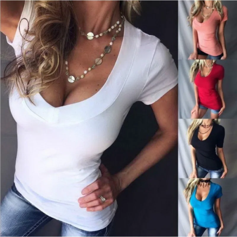 

Тонкая однотонная женская футболка DeepVSexy