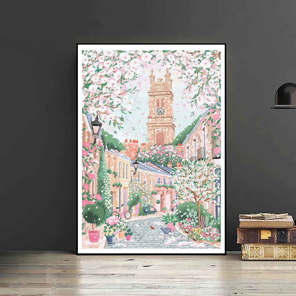 Акварель абстрактный город путешествия Нью-Йорк Санторини Римский Эдинбург