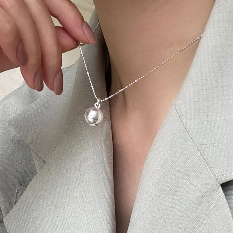 

News S925 Sterling Silver Necklace Silver Solid Ball Pendant Necklace For Women Fine Jewelry Choker Charms Silver 925 Jewelry