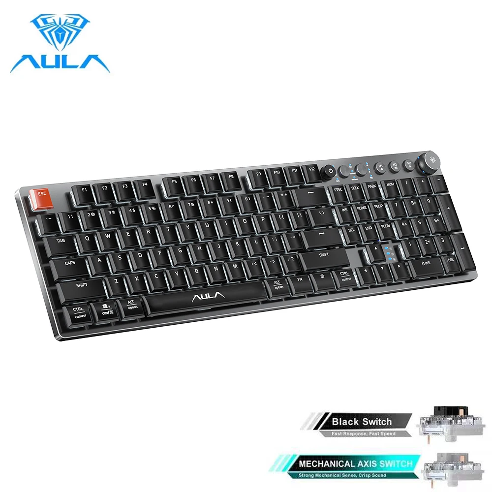 

Original AULA F2090 Wireless Mechanical keyboard Support Bluetooth/Type-c Thin 104 Keys for Android Windows Desktop Laptop PC