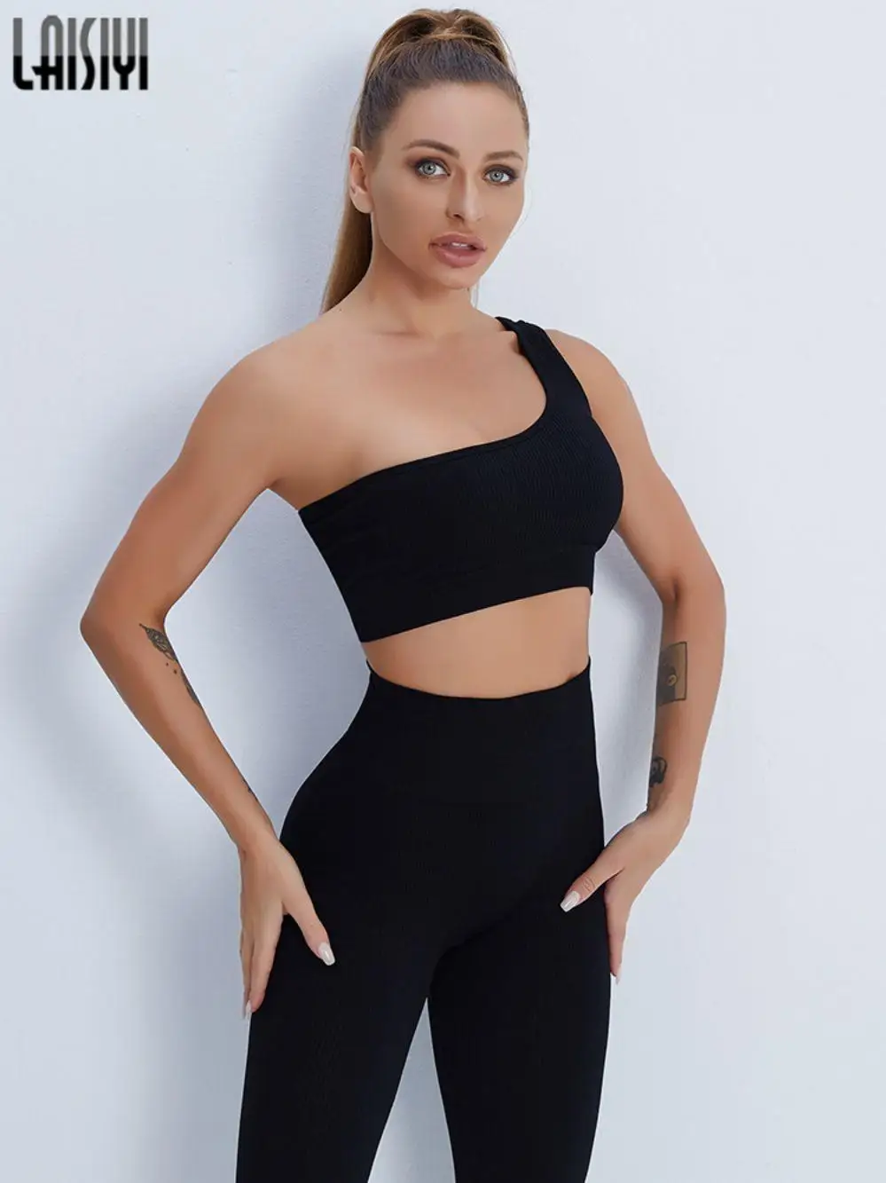 

Спортивные женские комплекты, укороченный топ на одно плечо для фитнеса, бесшовные леггинсы с высокой талией, спортивный костюм, спортивный...