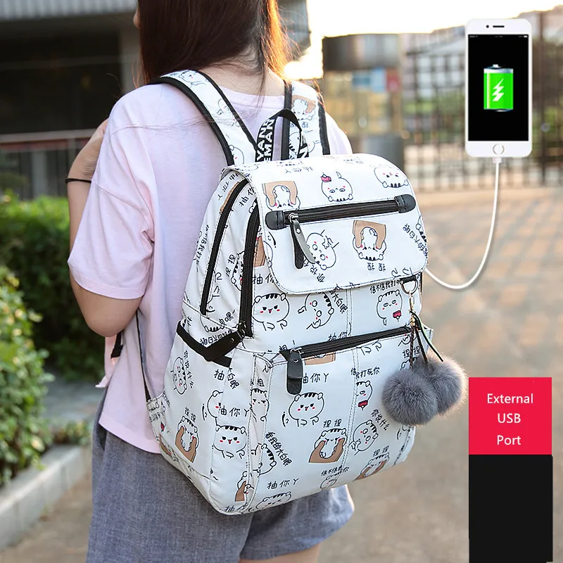 Dropshipping School Bags for Girls Female Laptop Backpack Usb Backbag Children Backpacks Cute Cat School Backpack for Girls Bag