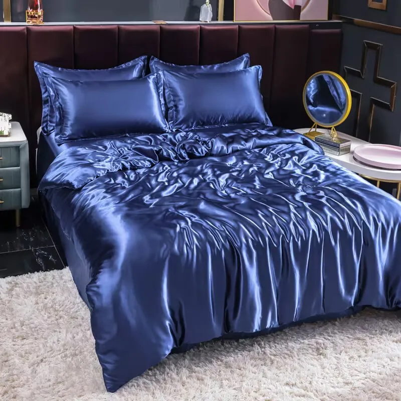 

Luxury Mulberry Silky Blending Bedding Set Queen High-end Satin Duvet Cover Set with Sheet Soft Skin Friendly Silky Bedding Sets
