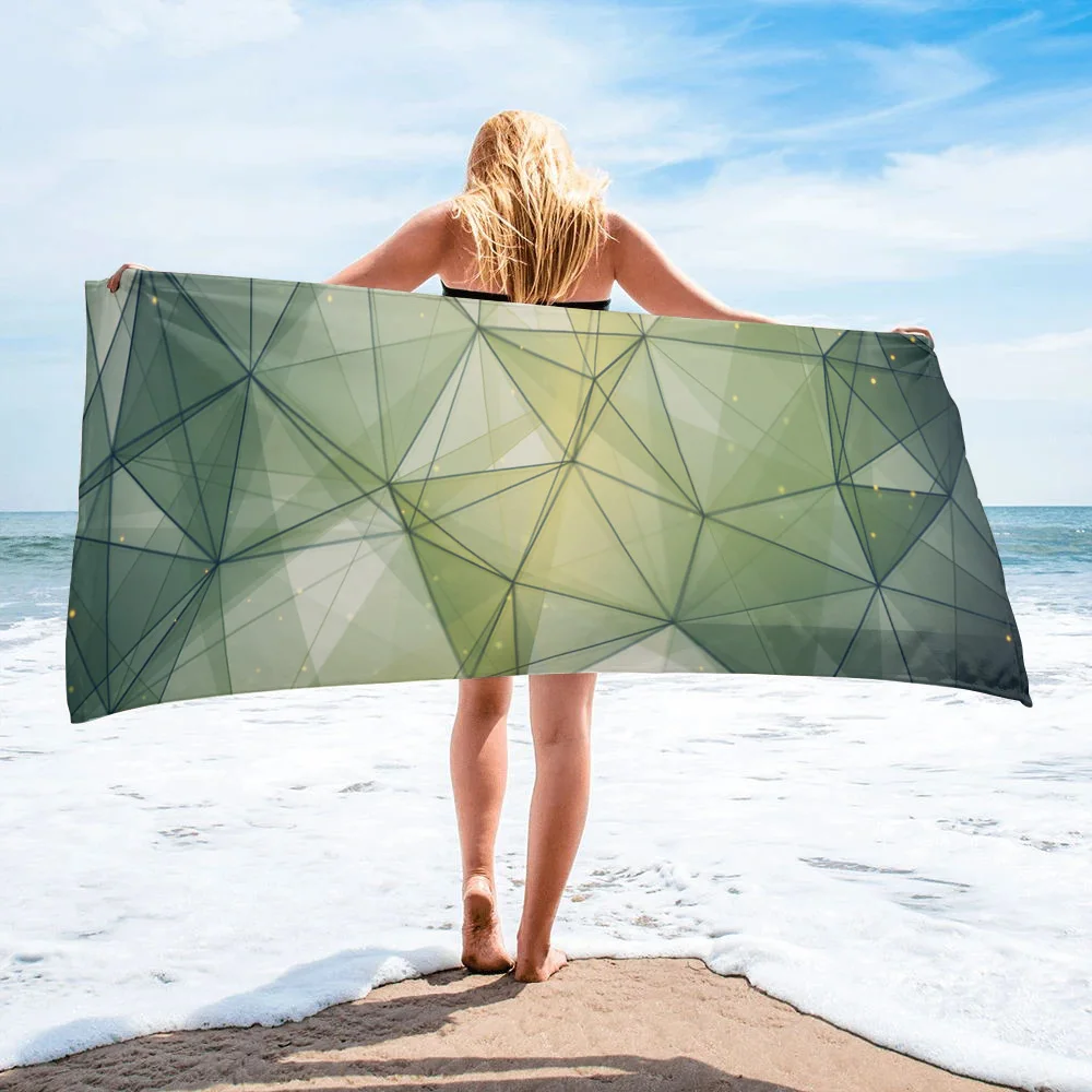 

Dark Green Triangle Irregular Graphic Bath Towel Camping Bathroom Accessories Microfiber Beach Towel Home Bath Towels for Adults