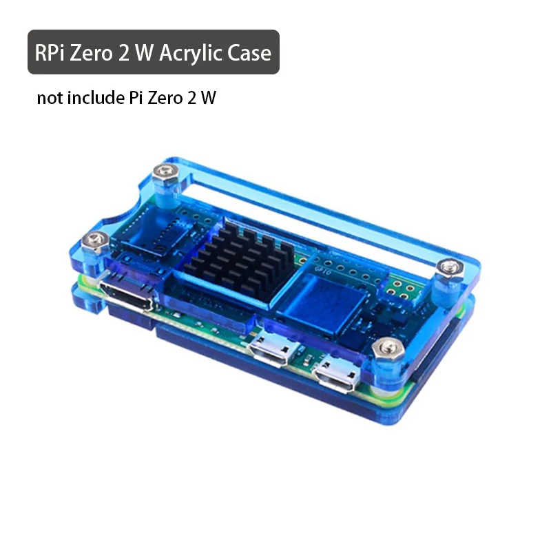 

Acrylic Case For Raspberry Pi Zero 2 W Transparent Blue Black Shell Enclosure Case With Aluminum Heat Sink Radiator