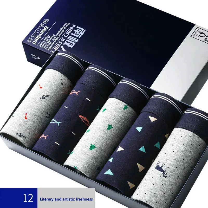 5Pcs/Lot Men's Underwear Pure Cotton Boyshort Antibacterial Boxers Boys Breathable Plus Size Young Student Shorts Head