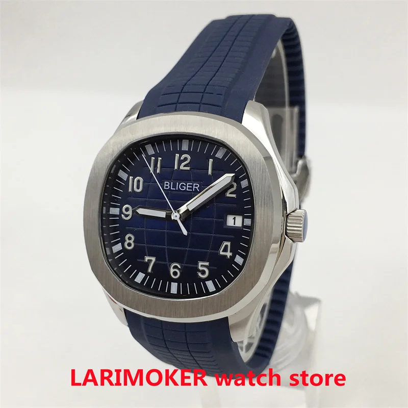 

Часы BLIGER Мужские квадратные, японские автоматические движения NH35A, сапфировое стекло, зеленый Светящийся синий циферблат, резиновый ремешок, 40 мм