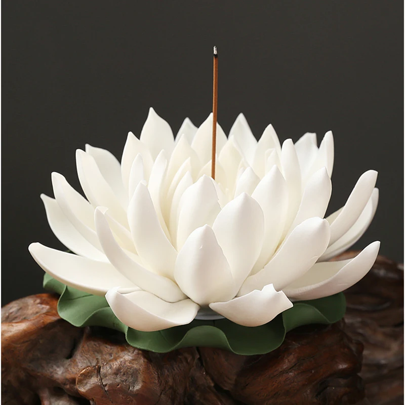 

Large Size Ceramic Lotus Incense Burner 18cm/15cm/10cm Incense Sticks Holder Water Lily Censer Decorations for Home