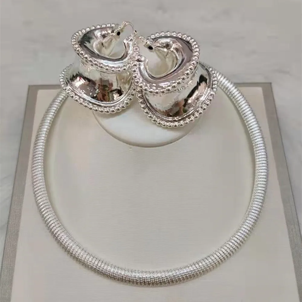 

Silver Plated Earrings Necklace Jewelry Set for Wedding Unusual Earrings Necklace for Bridal Africa Jewelry Nigerian Accessories