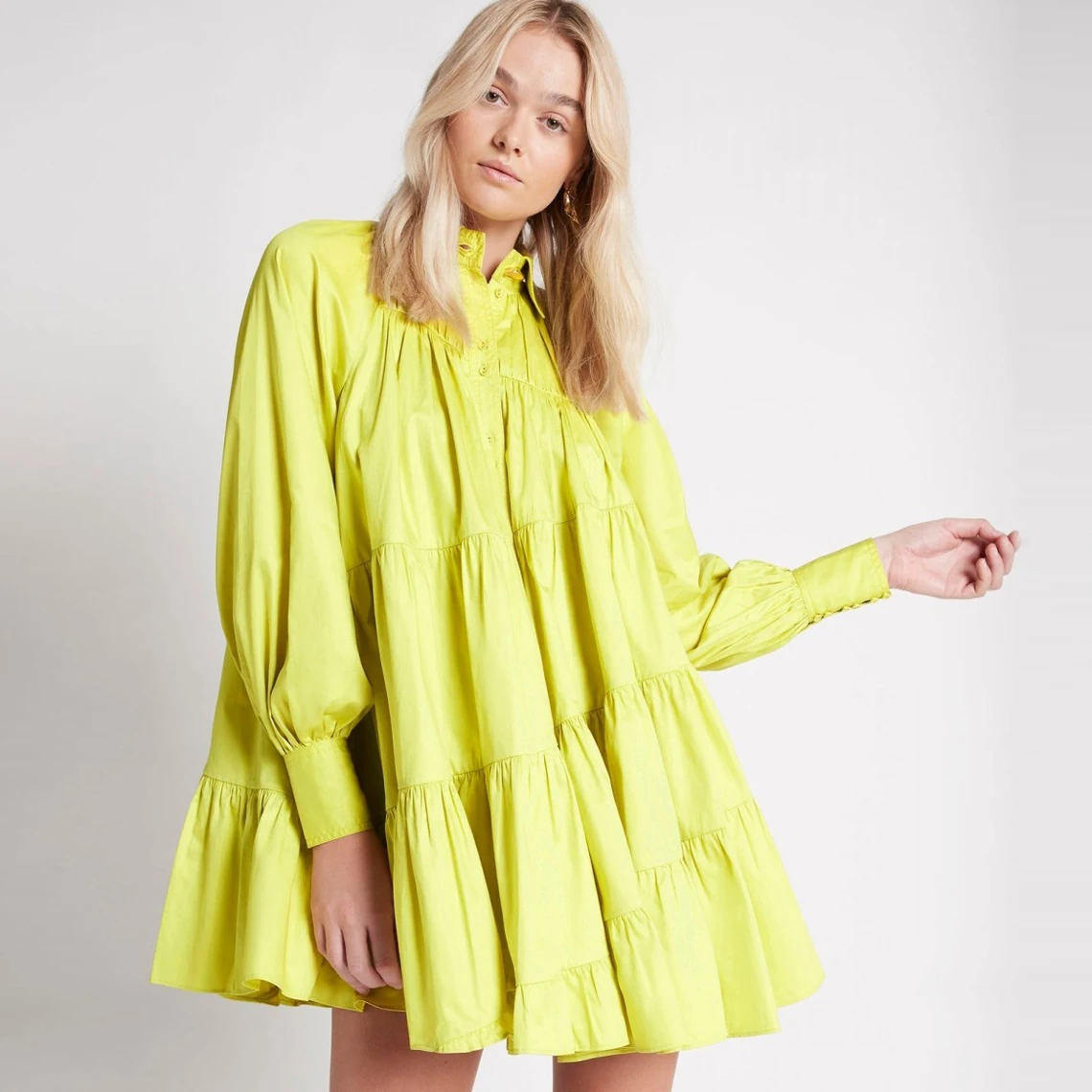 

Mini Women's Dress Satin Dress High Neck Casual Woman Clothes Woth Button Ruffles Short Dresses Elegant Dress For Women