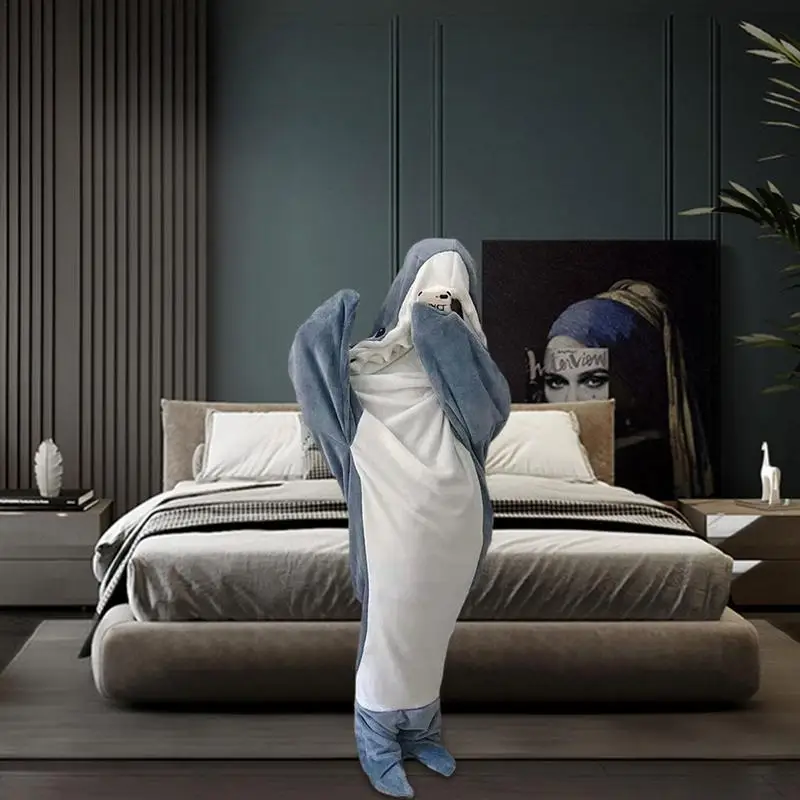 

Shark Blanket Cartoon Shark Sleeping Bag Pajama Office Nap Shark Blanket Wearable Blanket Hoodie Ultra Soft Flannel Sleeping Bag