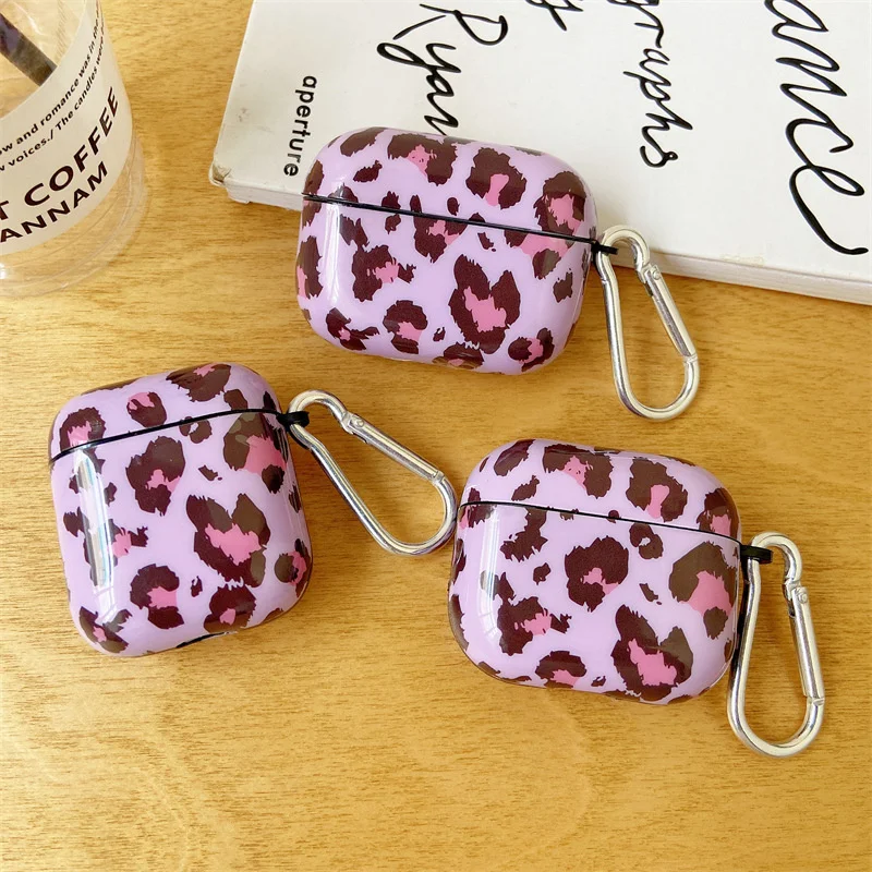 

European American Style Fashion Trend Purple Bottom Pink Brown Leopard Silicone Soft Shell For Airpods 1 2 3 Pro Earphone Case