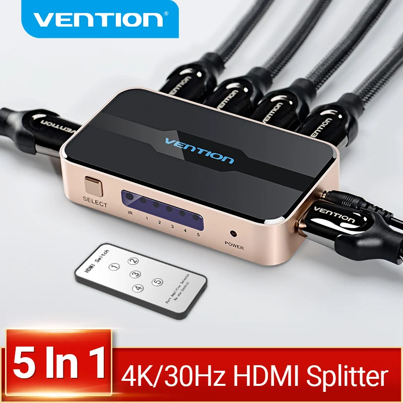

HDMI коммутатор Vention 2,0 3 в 1 выход 4K/60 Гц 3x 1/5x1 HDMI сплиттер для XBOX 360 PS4 смарт-бокса 5 в 1 выход HDMI 2,0 переключатель адаптер