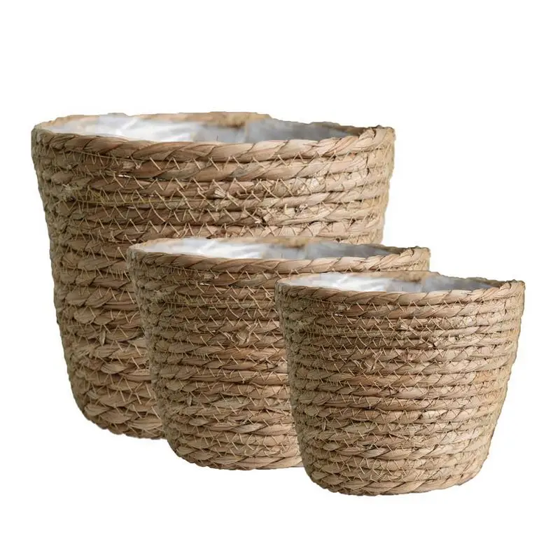 

Seagrass Wicker Work Rattan Basket 3 PCS Hanging Planting Flower Pot Storage Laundry Basket Home Garden Decoration