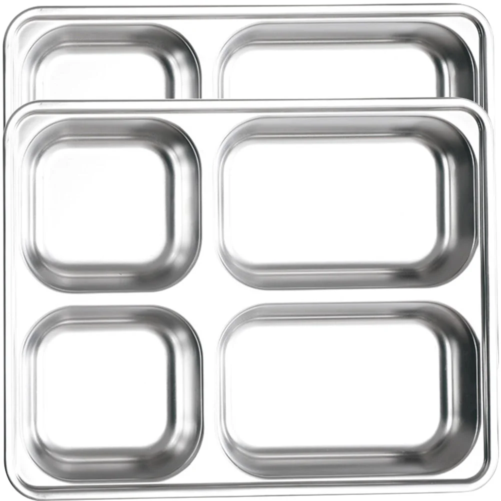 

2pcs Cafeteria Rectangular Stainless Steel Compartment Restaurant With Dividers For Adults Metal Trays Camping