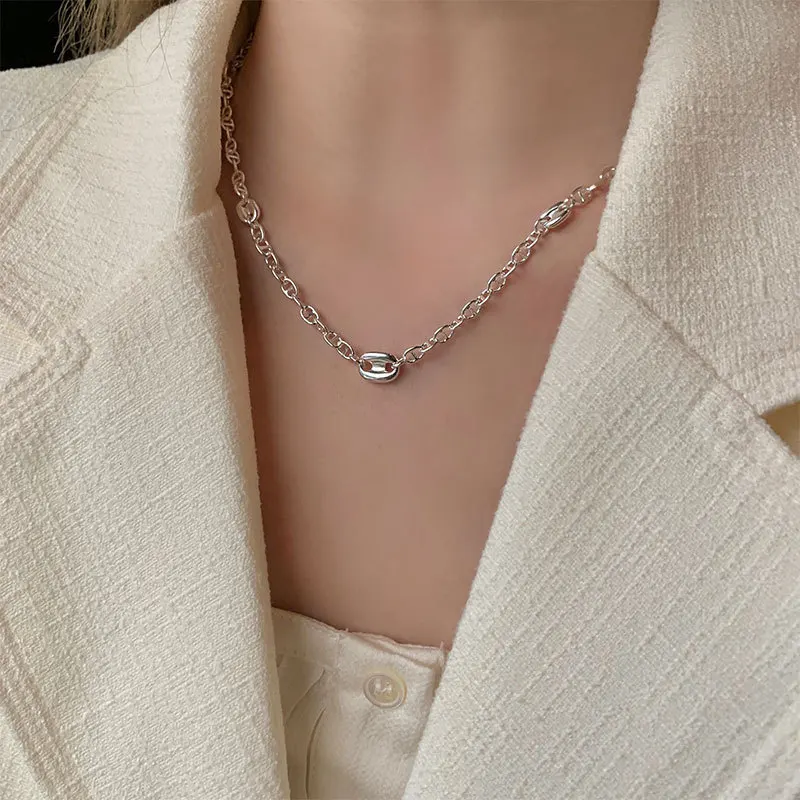 

FMILY Minimalist 925 Sterling Silver Geometric Hollow Necklace Retro Personality Versatile Hip Hop Jewelry for Girlfriend Gifts