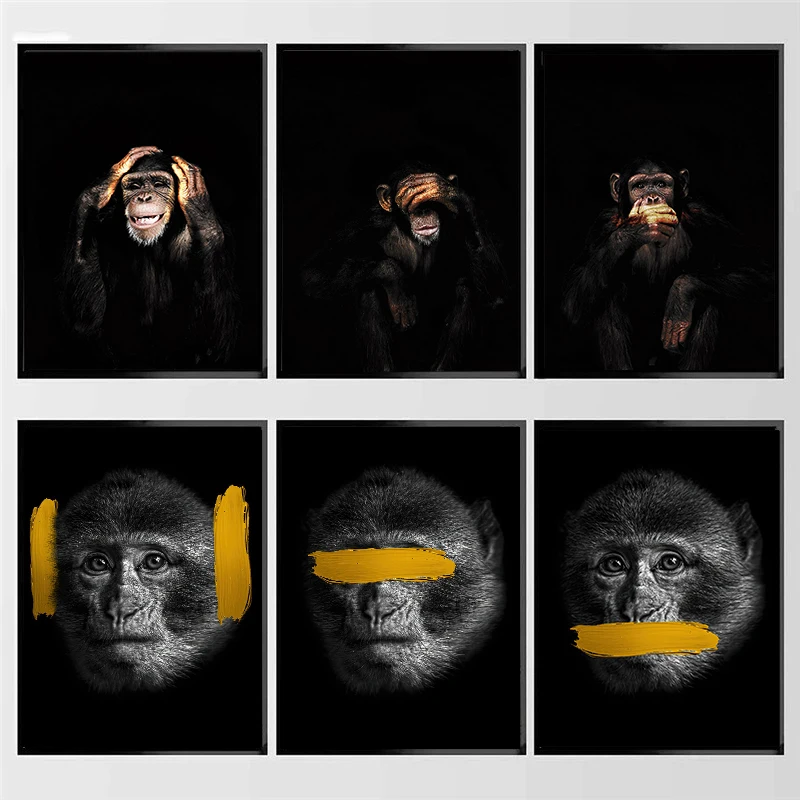 

Картина на холсте «обезьяна», «Слушайте, не видите», картина с милыми животными, портрет, Настенная картина, печать для гостиной, домашний декор