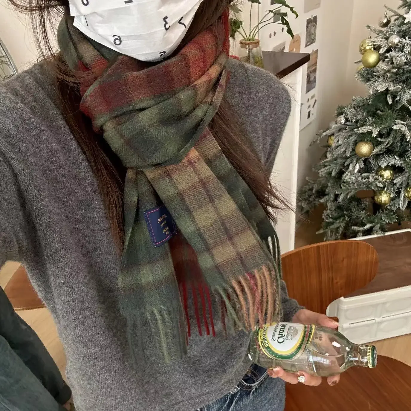 Универсальный Зимний клетчатый шарф из 100% шерсти теплый кашемировый