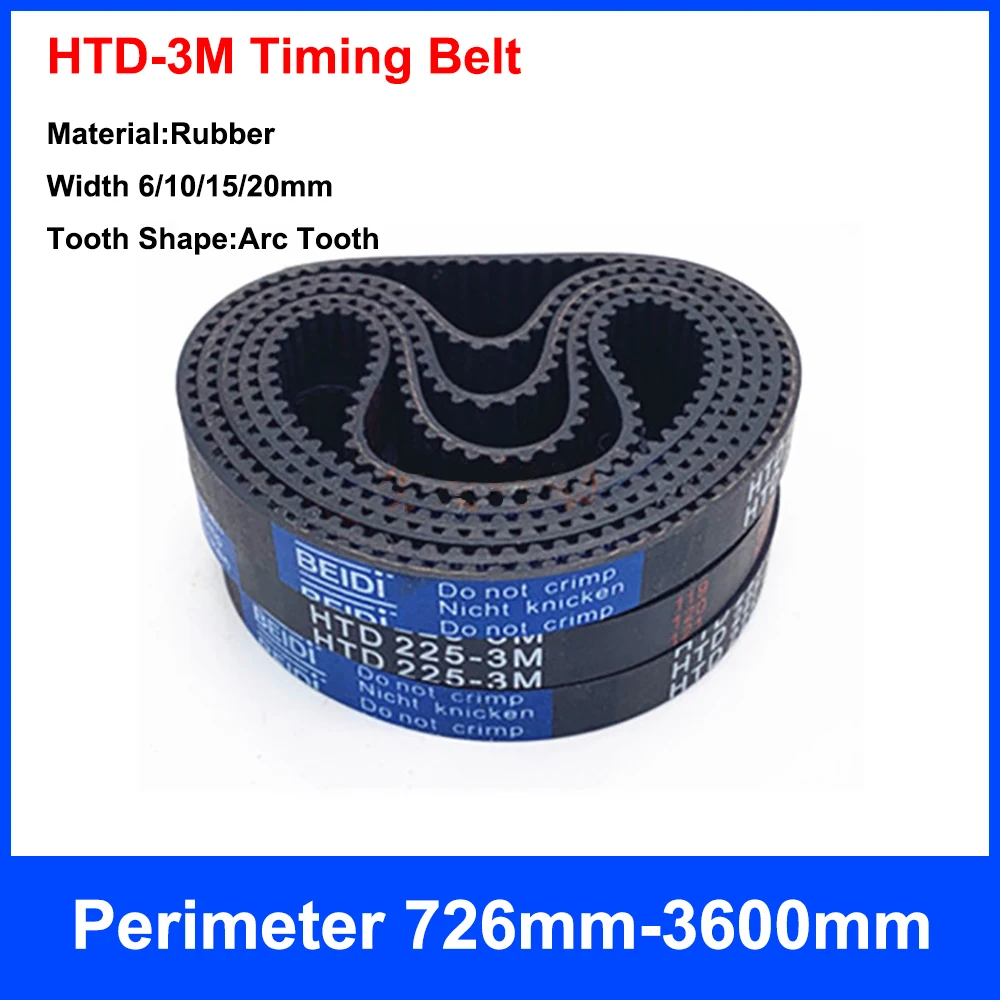 

1PCS HTD-3M Timing Belt Width 6/10/15/20mm Rubber Arc Closed Loop Synchronous Belt Perimeter 726mm-3600mm Transmission Parts
