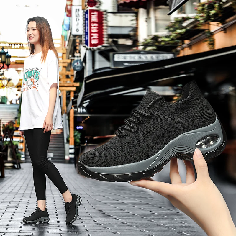 JIEMIAO New Women's Walking Shoes Sock Sneakers Platform Nursing Shoes Fashion Non-Slip Knited Casual Loafers Size 35-42