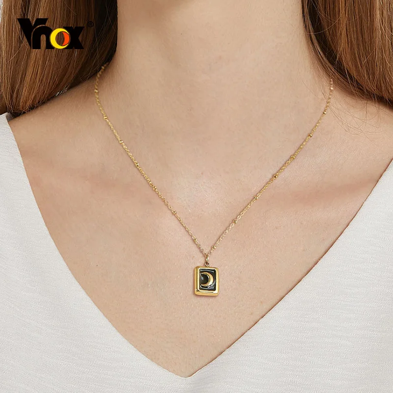 

Vnox Moon Necklace, Geometric Rectangle Square Pendant with Adjustable Satellite Chain, Elegant Dainty Girls Neck Collar