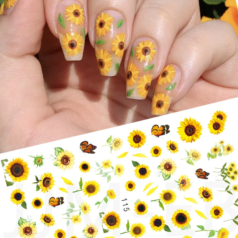 1PC 3D Nail Stickers Self-adhesive Flowers Sunflower Tulip Rose Animal Bee Design Colorful Nails Art Tip DIY Manicure Decoration