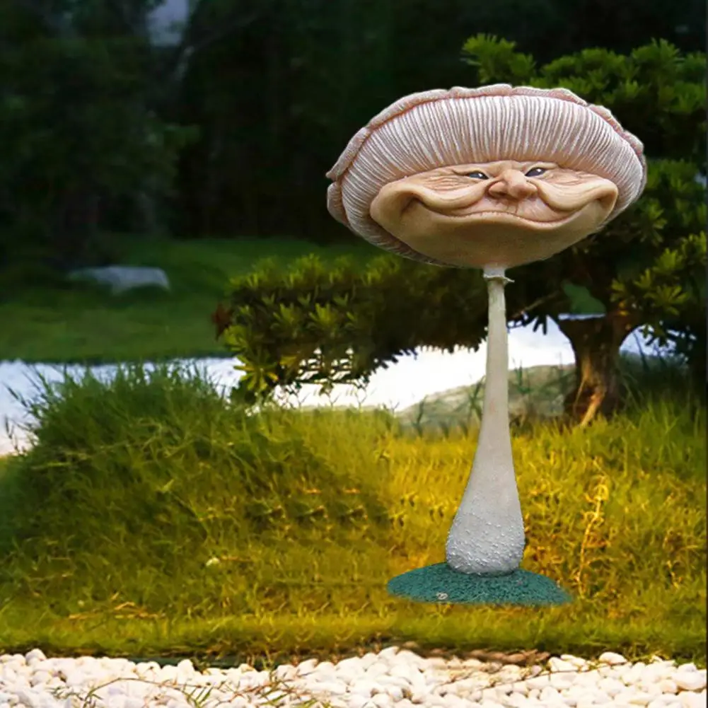 Human Face Mushroom Statue Resin Miniature Garden Sculpture Fairy Yard Lawn Decoration Halloween Decor Accessories