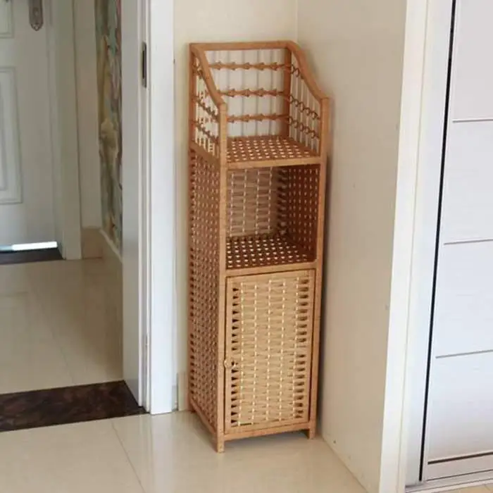 

Rattan Weaving Storage Rack 3 Layers Bedside Cupboard Simple Modern Handmade Environmental Multifunctional Home Decor Holder New