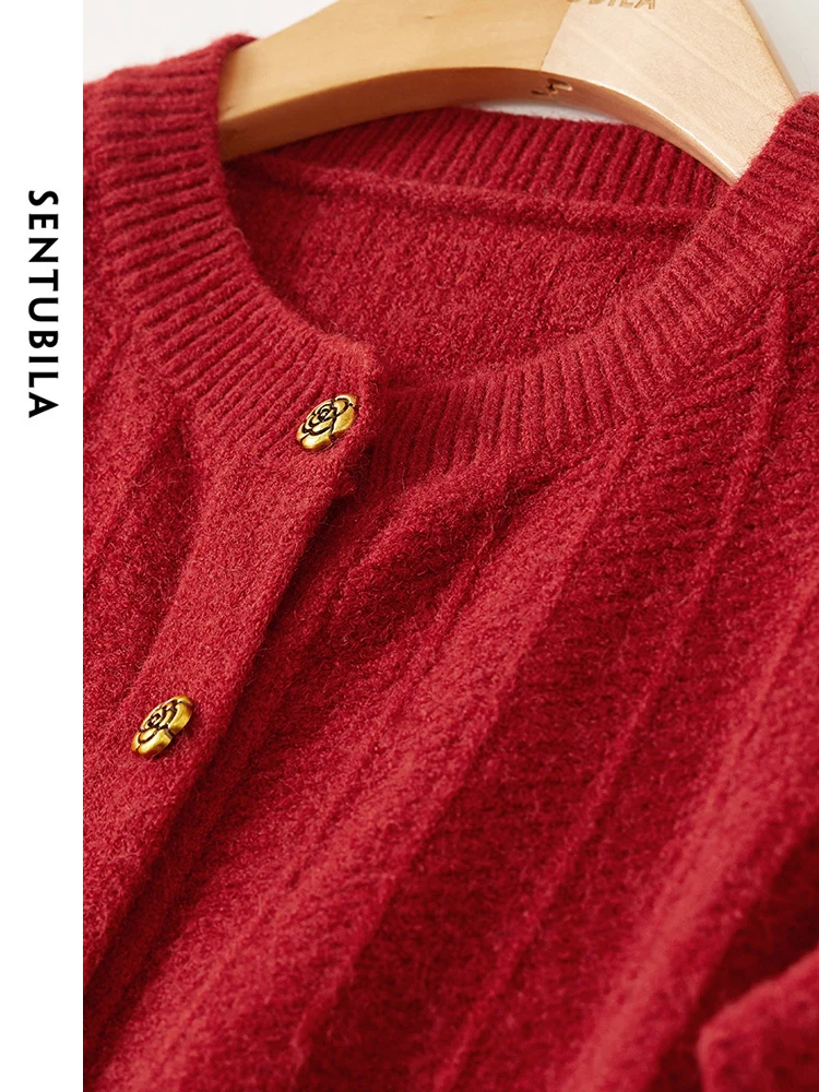 SENTUBILA весенний вязаный укороченный кардиган с круглым вырезом и