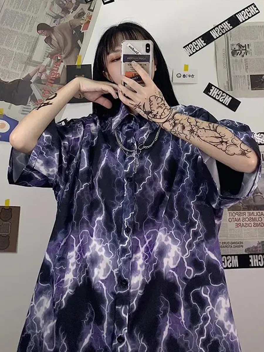 Забавная рубашка в стиле оверсайз с молнией летние свободные женские корейские