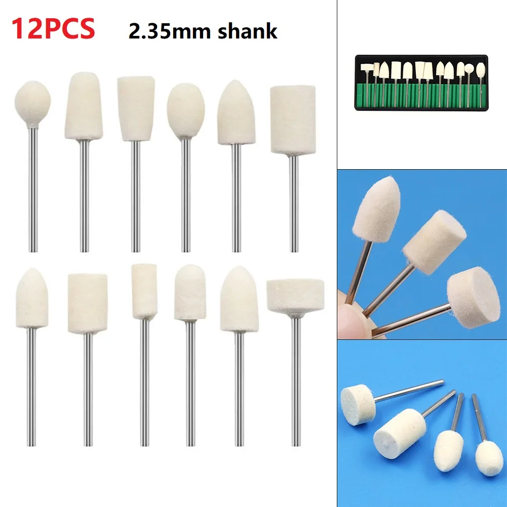 

12Pcs 2.35 Shank Wool Felt Polishing Flat Brush Grinding Wheel For Jewelry Arts Metal Polish Rotary Clean Abrasive Rotary Tool