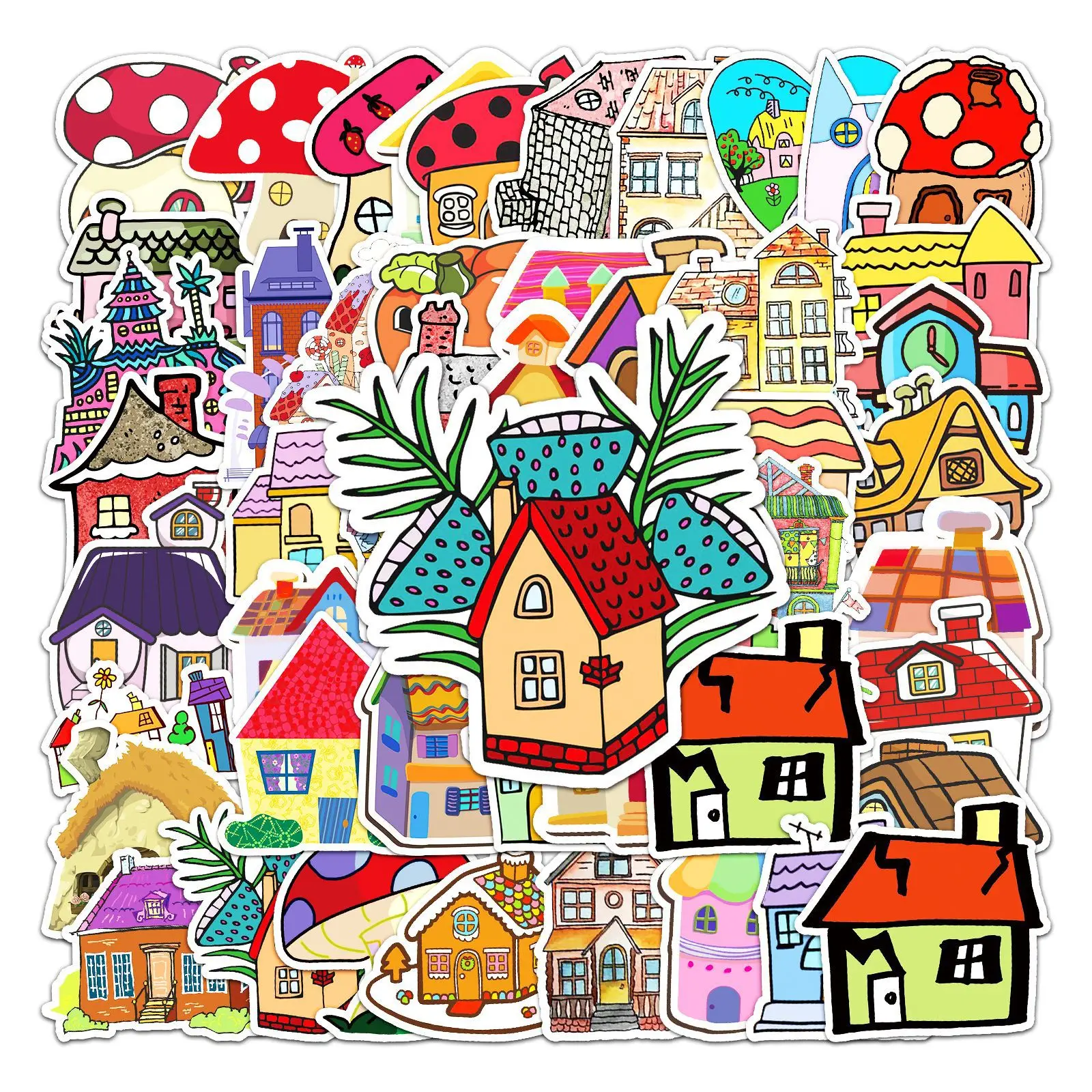 

10/30/50PCS Trendy Cartoon House Tickers Pack Skateboard Guitar Decoration DIY iPad Waterproof PVC Toy Graffiti Decal Wholesale