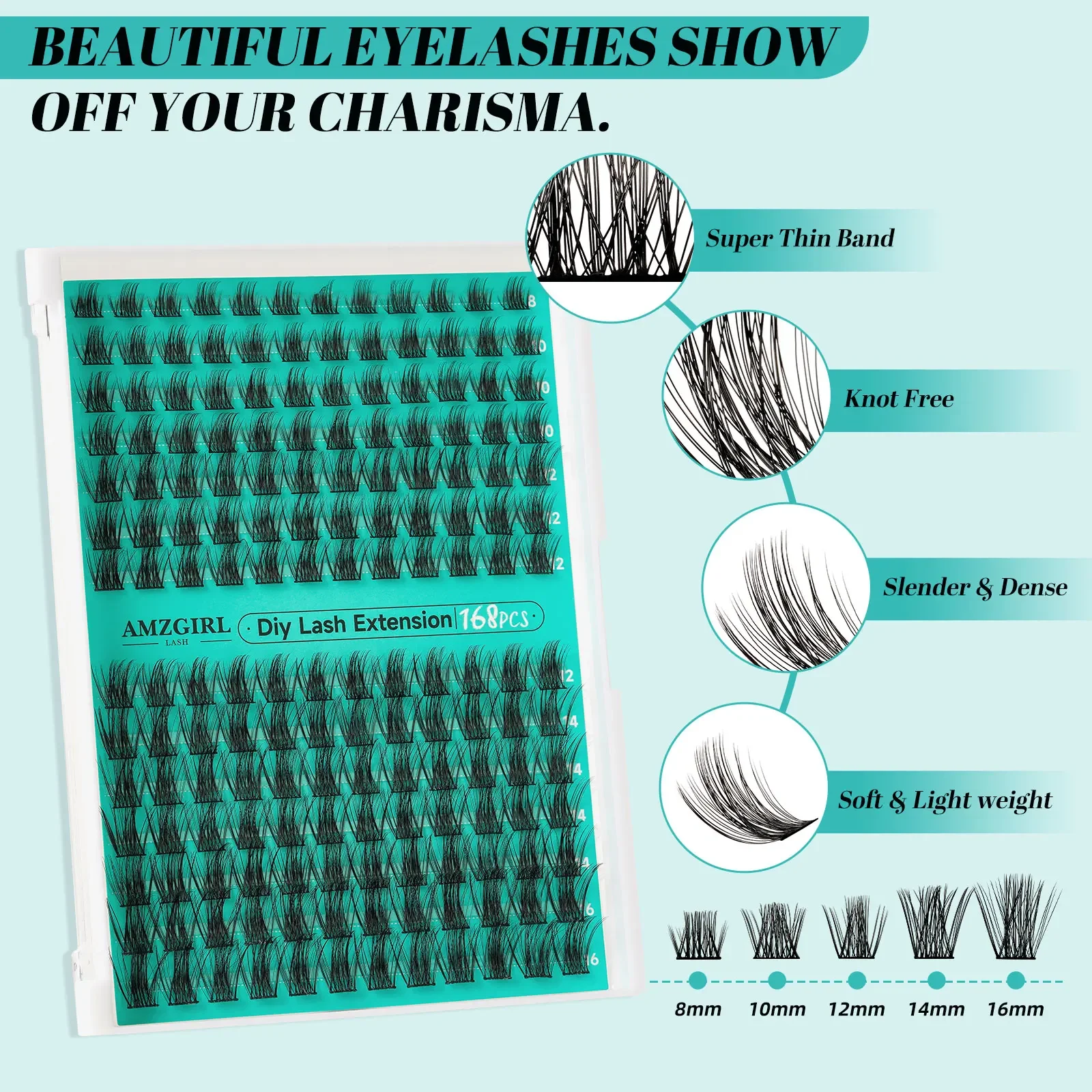 AMZGIRL LASH DIY набор ресниц 168 шт. кластерные ресницы D Curl водонепроницаемый клей и