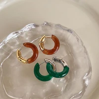 minar simple coffee green color resin hoop earrings for women gold color alloy hollow out circle earring daily french jewelry