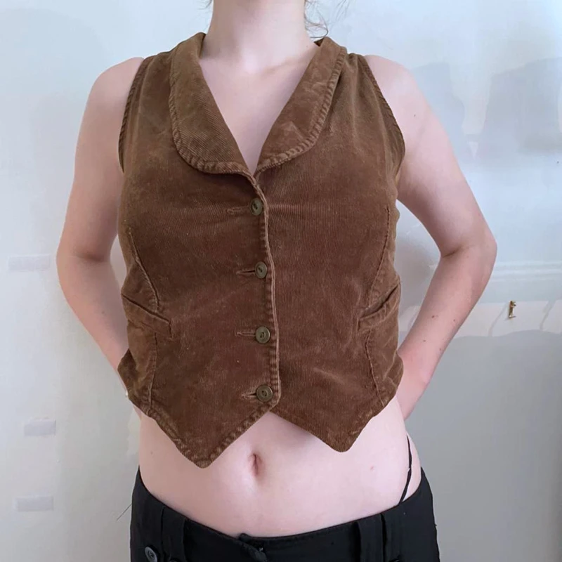 Жилет-майка Женский винтажный на пуговицах с V-образным вырезом |