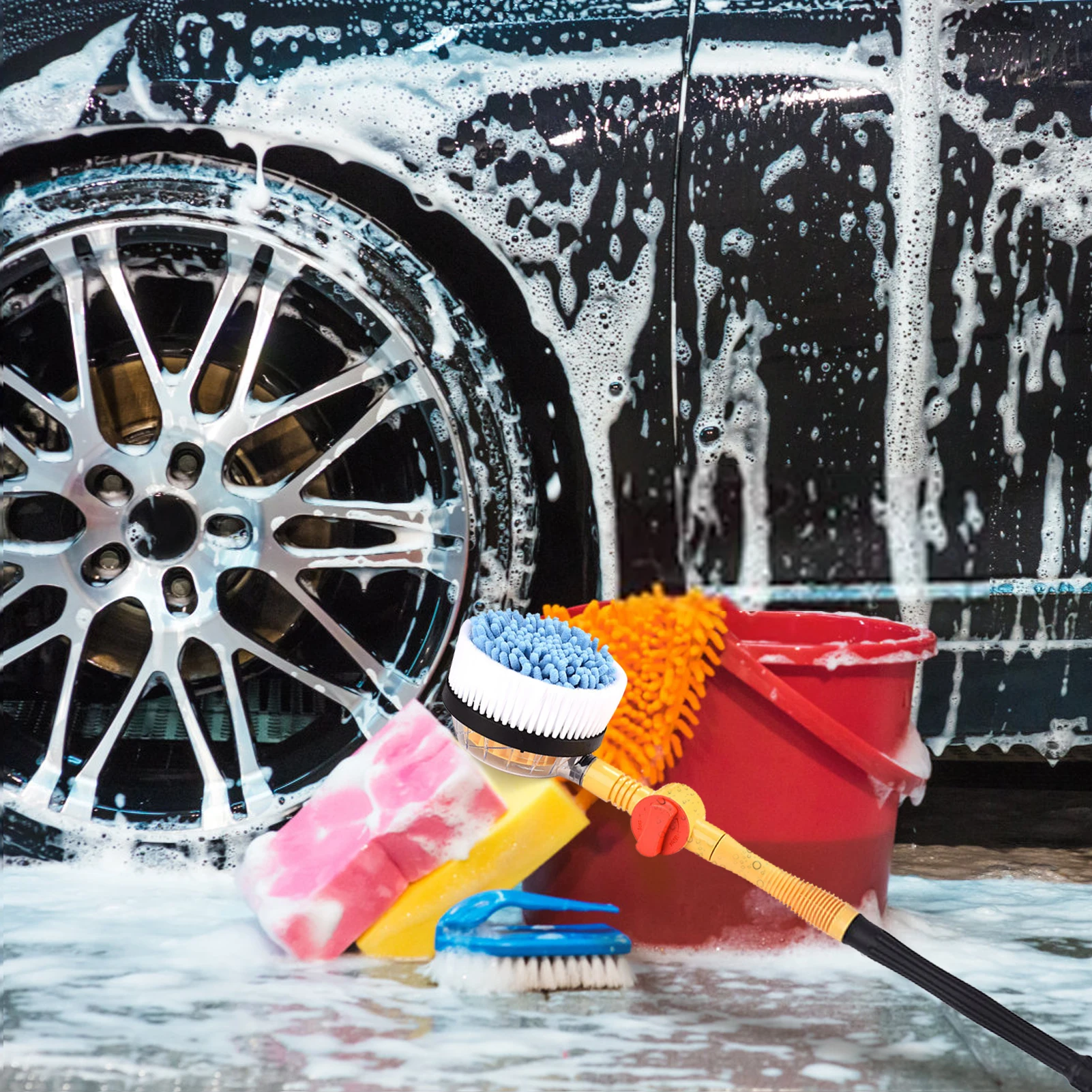 

Automatic Car Foam Brush 360 Spin Car Mop Car Cleaning Kit Wash Brush With Soap Dispenser Microfiber Car Cleaning Brush