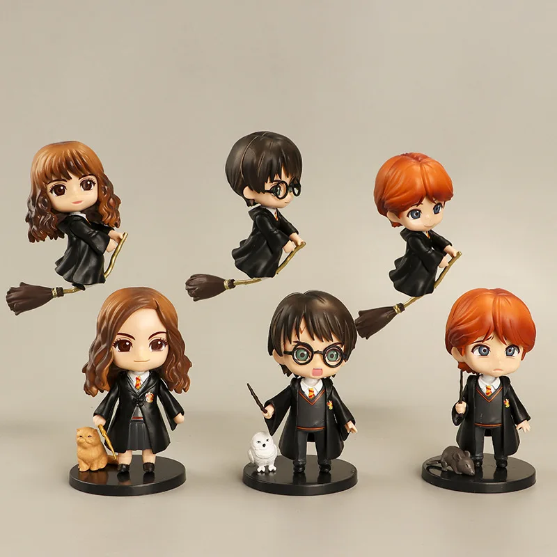 

6pcs/Anime Harry Potter Magician Figure Model Lovely Hermione Ron Q Version Action Figures Miniatures Garden Room Ornaments Toy