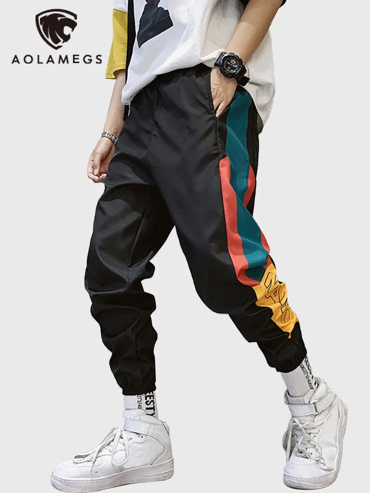 

Aolamegs Track Pants Men Color Block Patchwork Cargo Pants Casual Harajuku High Street Style Joggers Trousers Men Streetwear 3XL