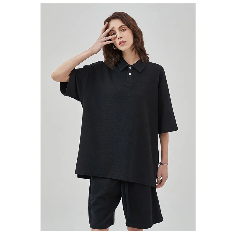 

CHICVOY Short Sleeve Tees Harajuku Oversized Streetwear T-Shirts Waffle Cotton Casual Hip Pop Loose Tshirt Tops Solid Unisex