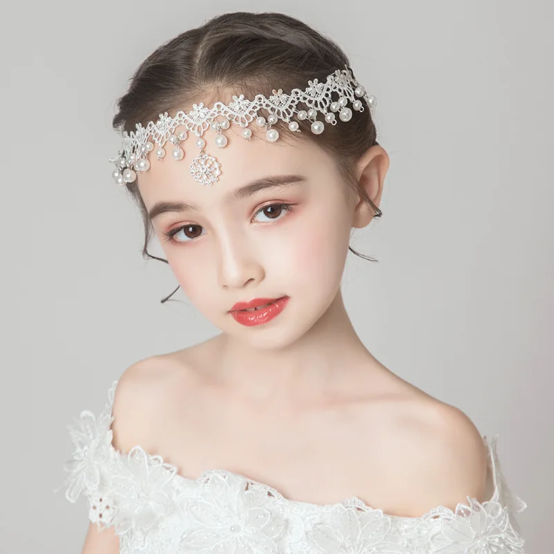 

Vintage Flower Girls Pearls Jewelry Hair Accessories Head Crystals Fairy Crown Birthday Kids Wedding First Communion Headband