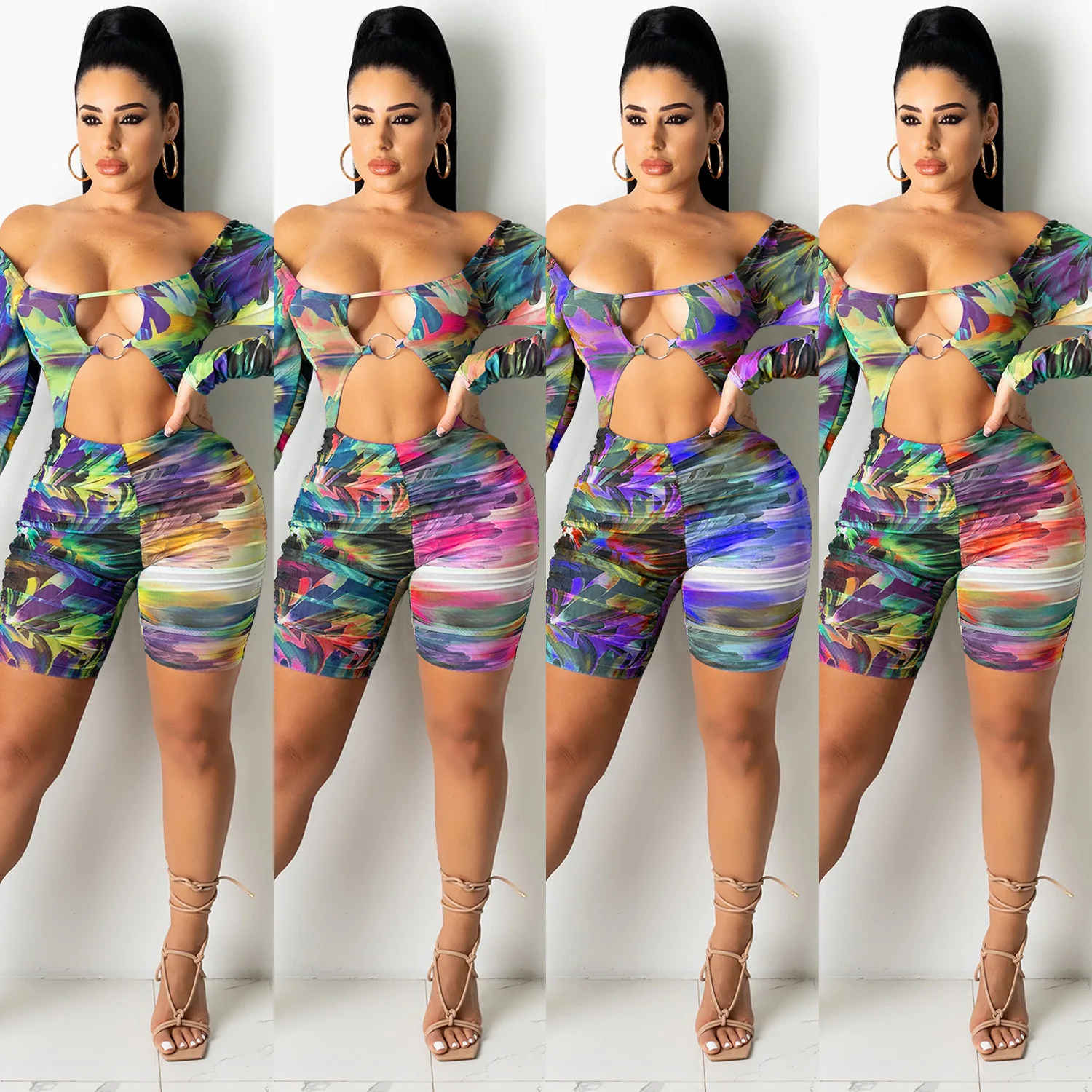 

Комбинезон с длинными рукавами, с принтом, на плечах