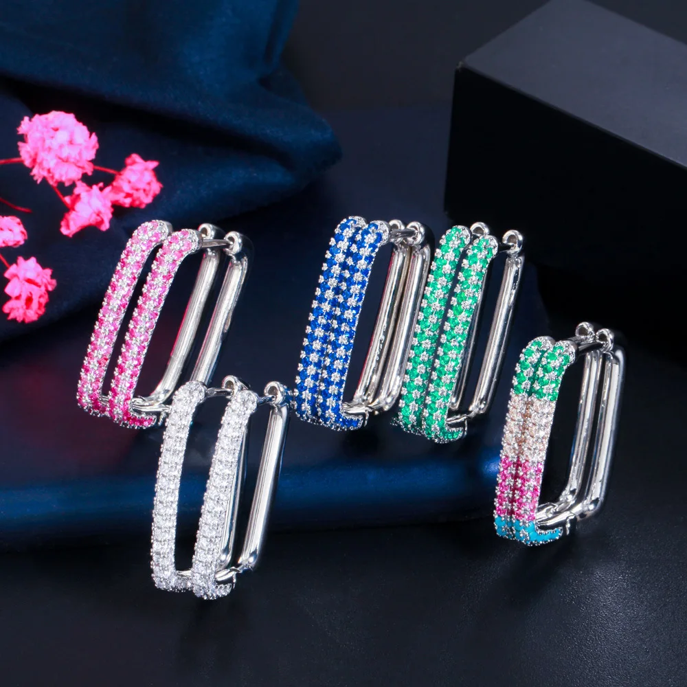 

NATASHA New Geometrical Candy Color Earrings for Women Copper with Zirconia Studs for Girls Ear Piercing Party Fashion Jewelry