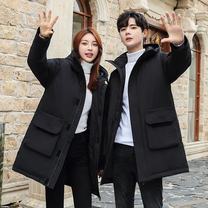 Men's And Women's Common Down Jacket Couple's Long Thick Warm Down Jacket Hooded Coat White Duck Down Coat
