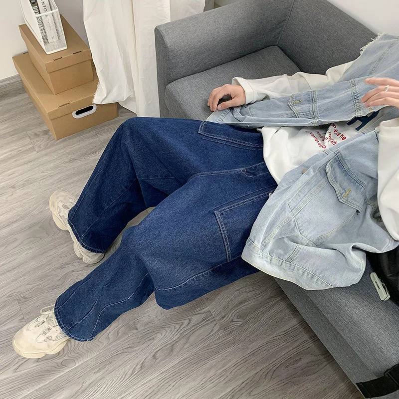 Blue Wide Leg Jeans Men Fashion Oversized Casual Jeans Men Japanese Streetwear Loose Hip Hop Straight Denim Pants Mens Trousers