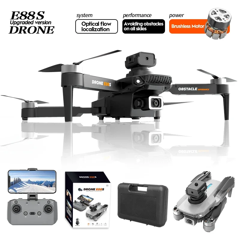 

E88s Drone Upgraded 8K Dual Camera WIFI FPV Optical Flow Obstacle Avoidance on All Sides Brushless Motor RC Drone Toys Gifts